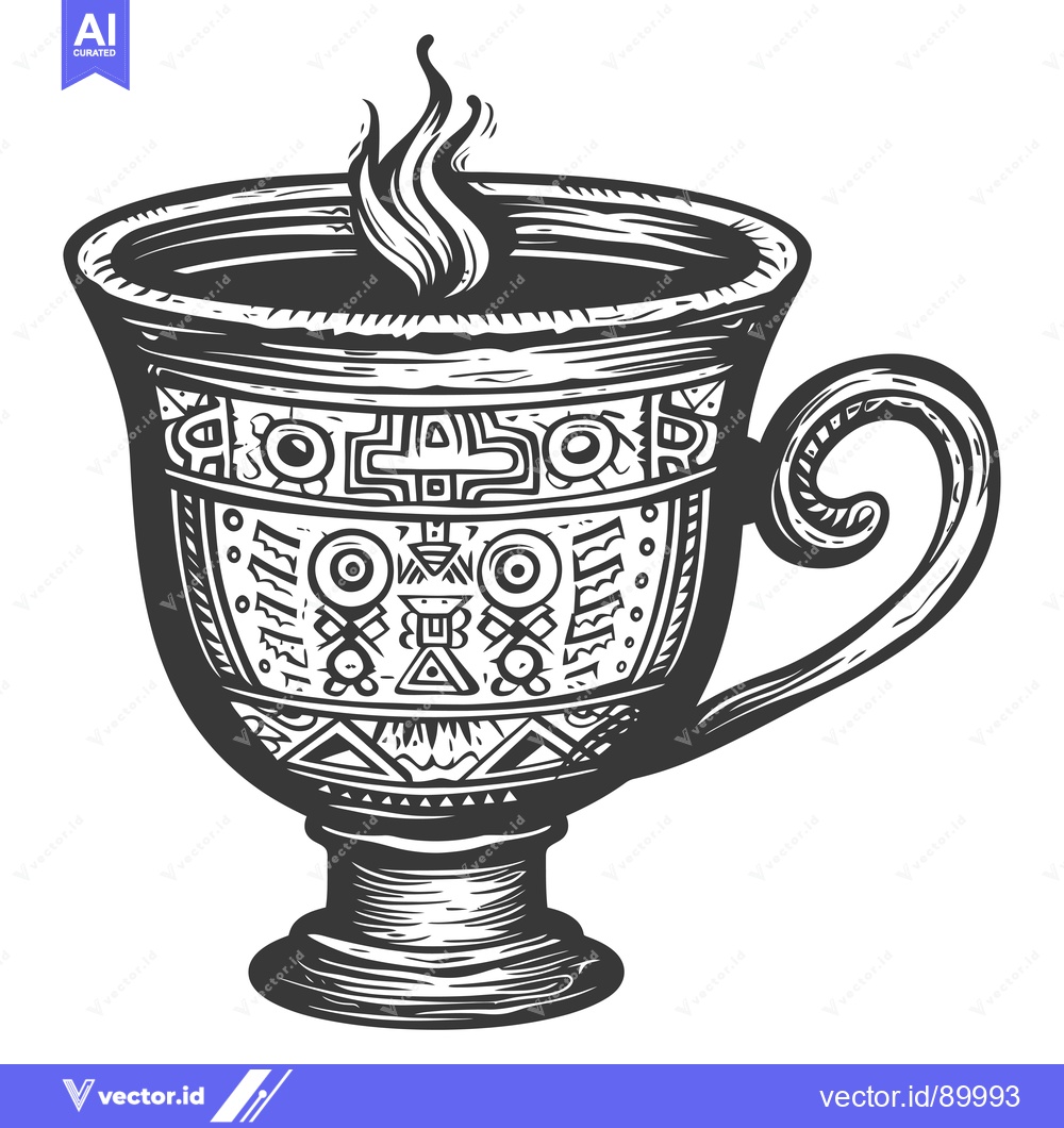 Premium Vector of Ornate Steaming Cup With Geometric Pattern