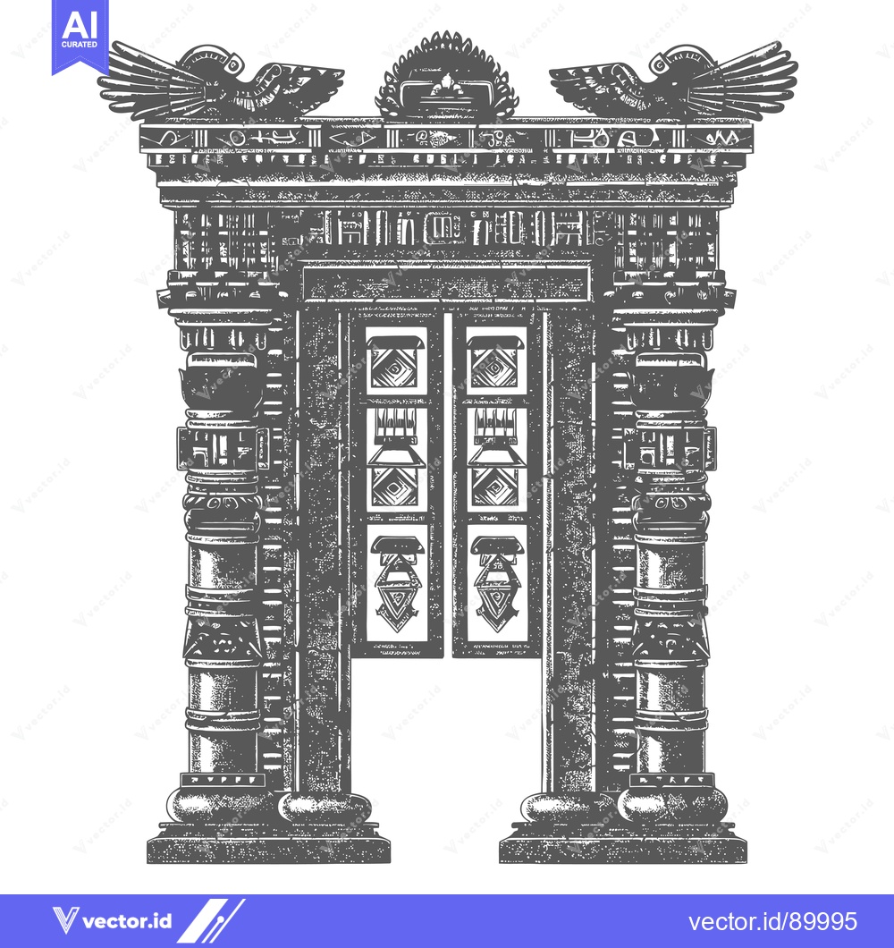 Premium Vector of Ornate Stone Archway with Two Winged Figures and Symbolic Decorations