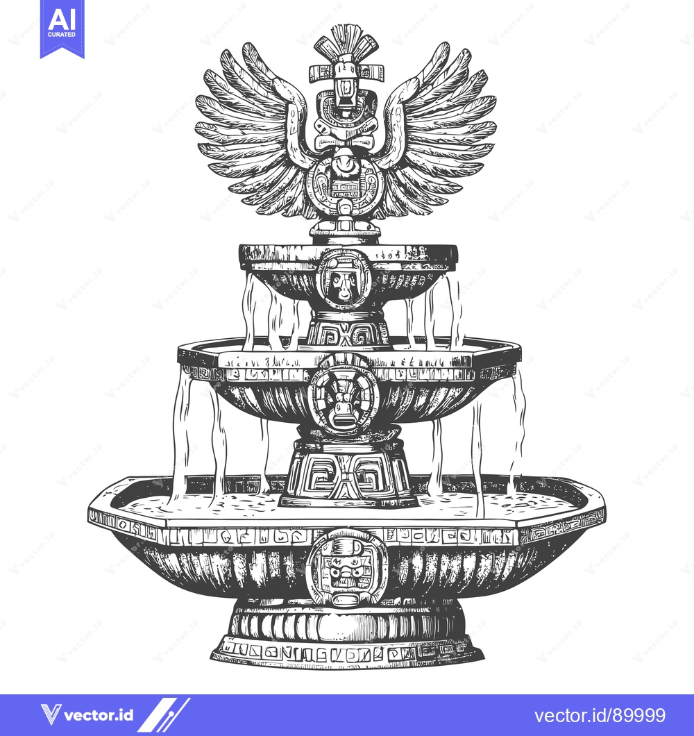 Premium Vector of Ornate Stone Fountain with Mayan-Inspired Design