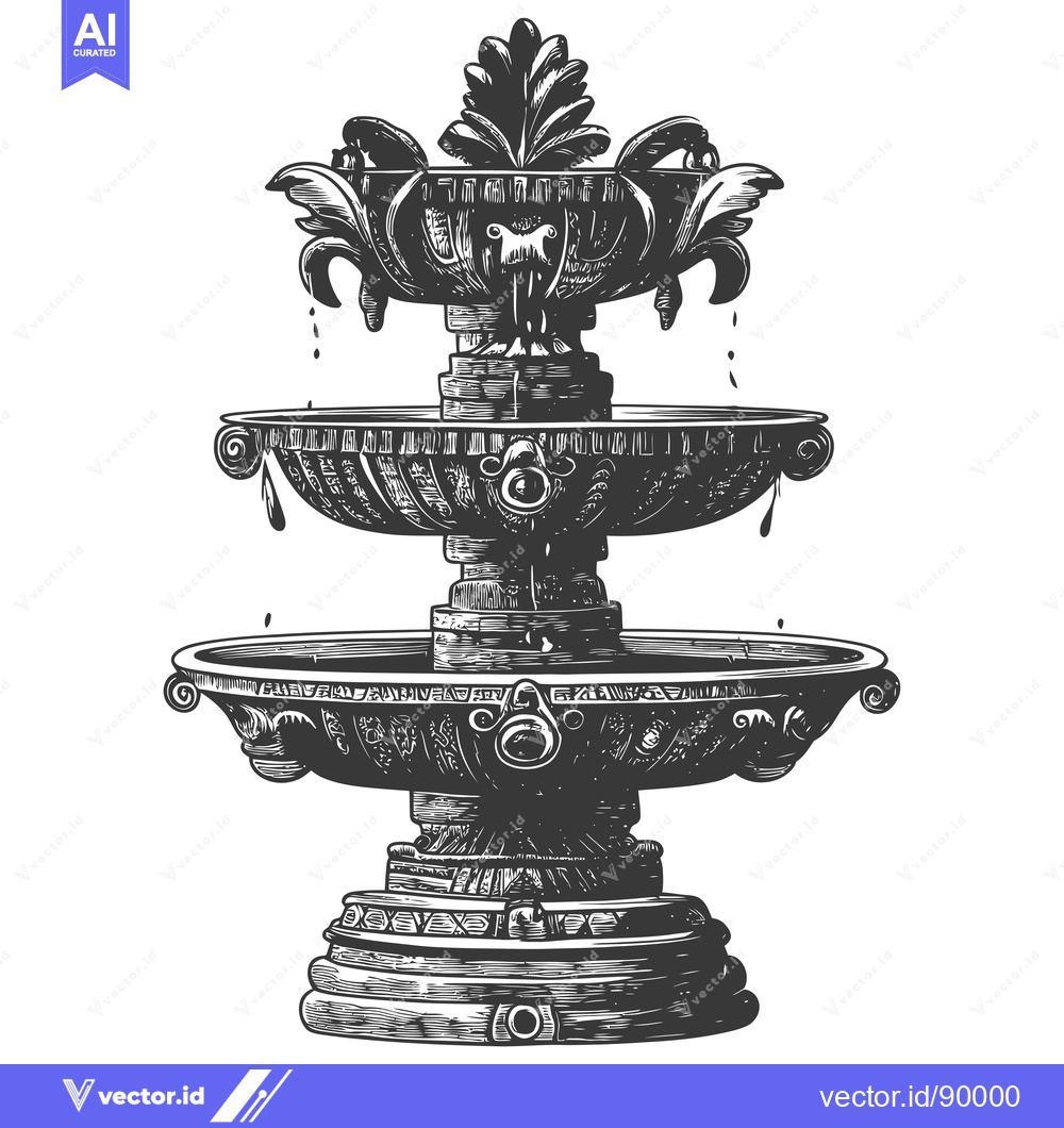 Premium Vector dari Ornate Stone Fountain with Three Bowls and Leaking Water