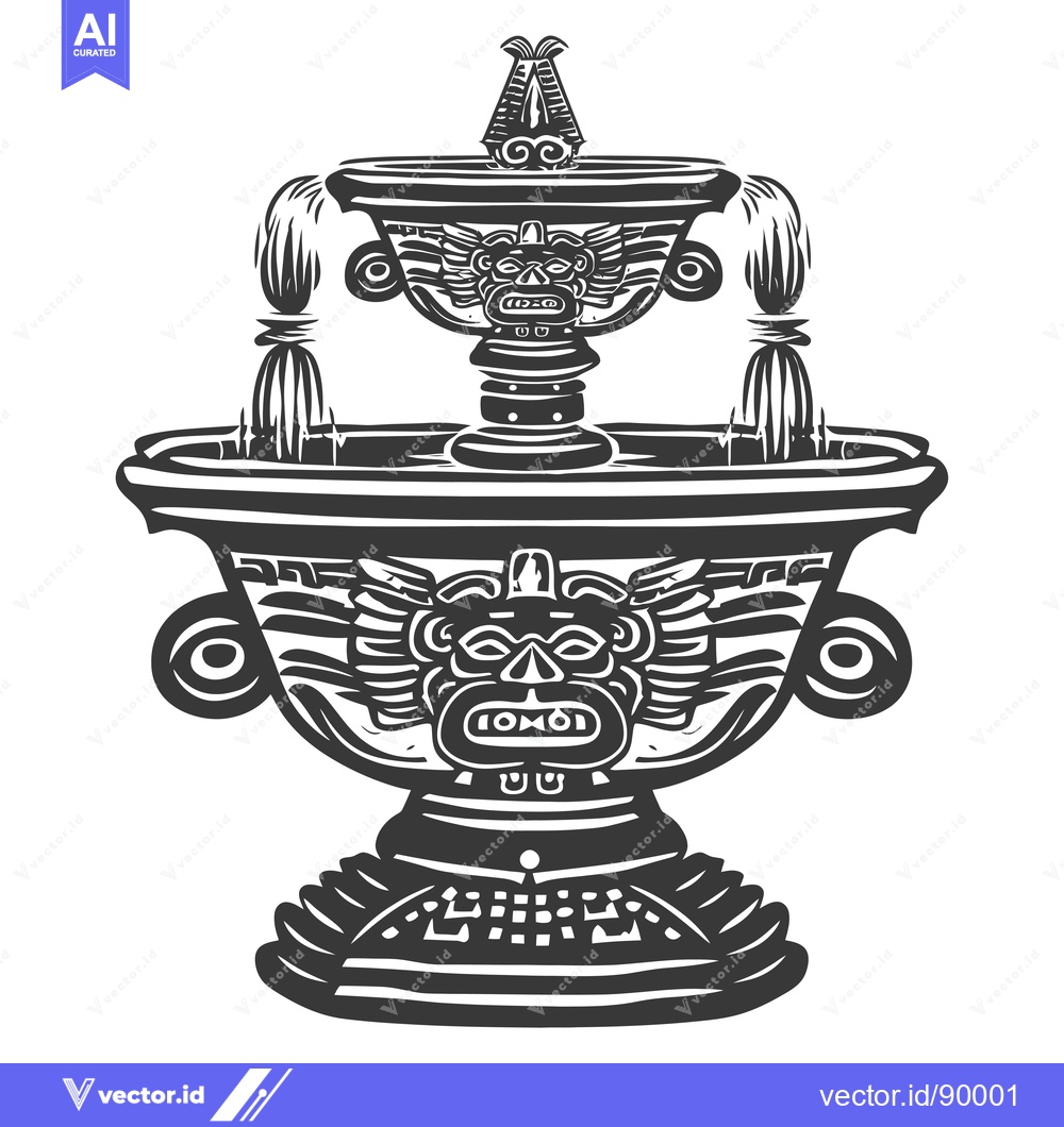 Premium Vector dari Ornate Stone Fountain With Two Mask-Like Faces