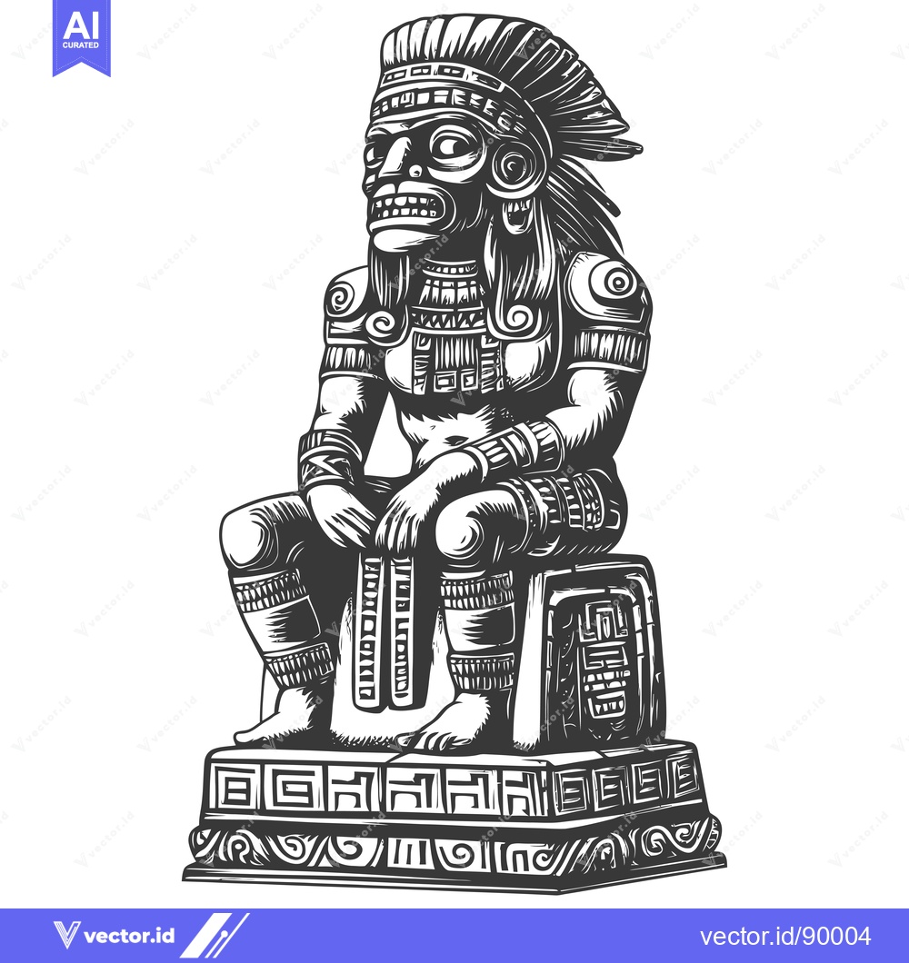 Premium Vector of Ornate Stone Sculpture of a Seated Figure with Feathered Headress