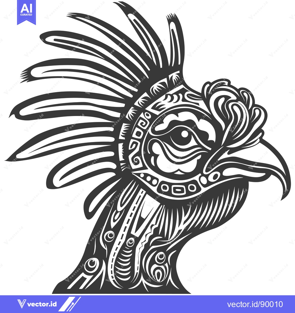Premium Vector dari Ornate, Stylized Black and White Rooster Head