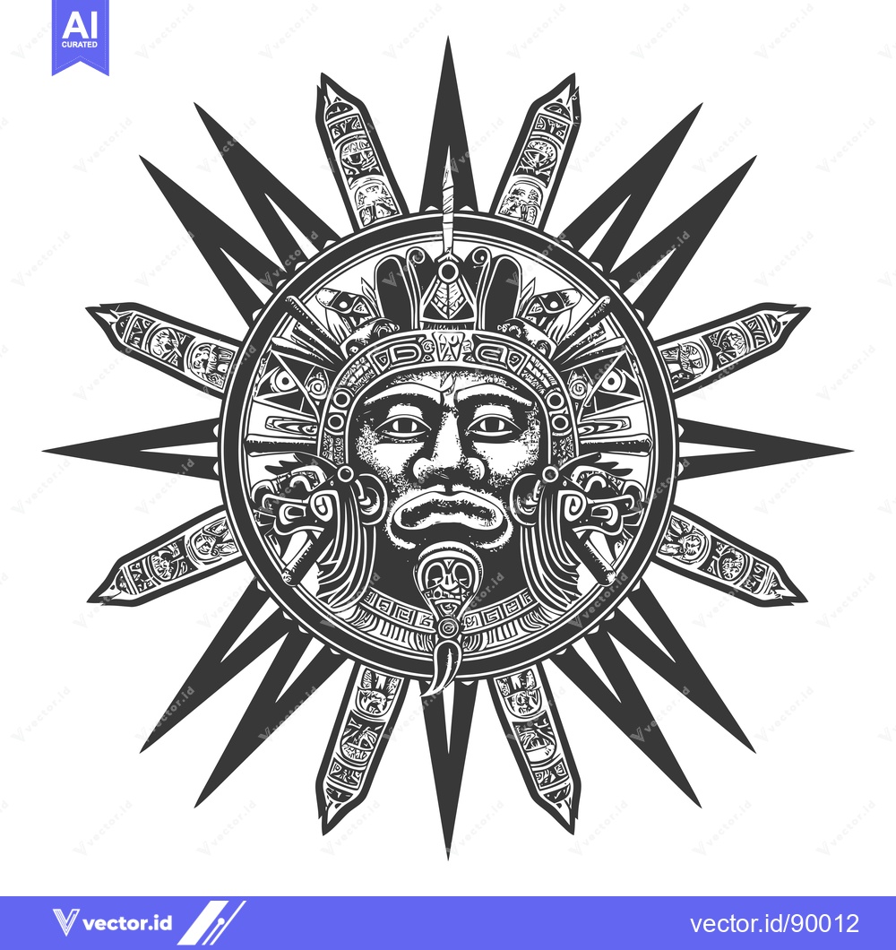 Premium Vector dari Ornate Sun with Mayan-Style Face and Feathers