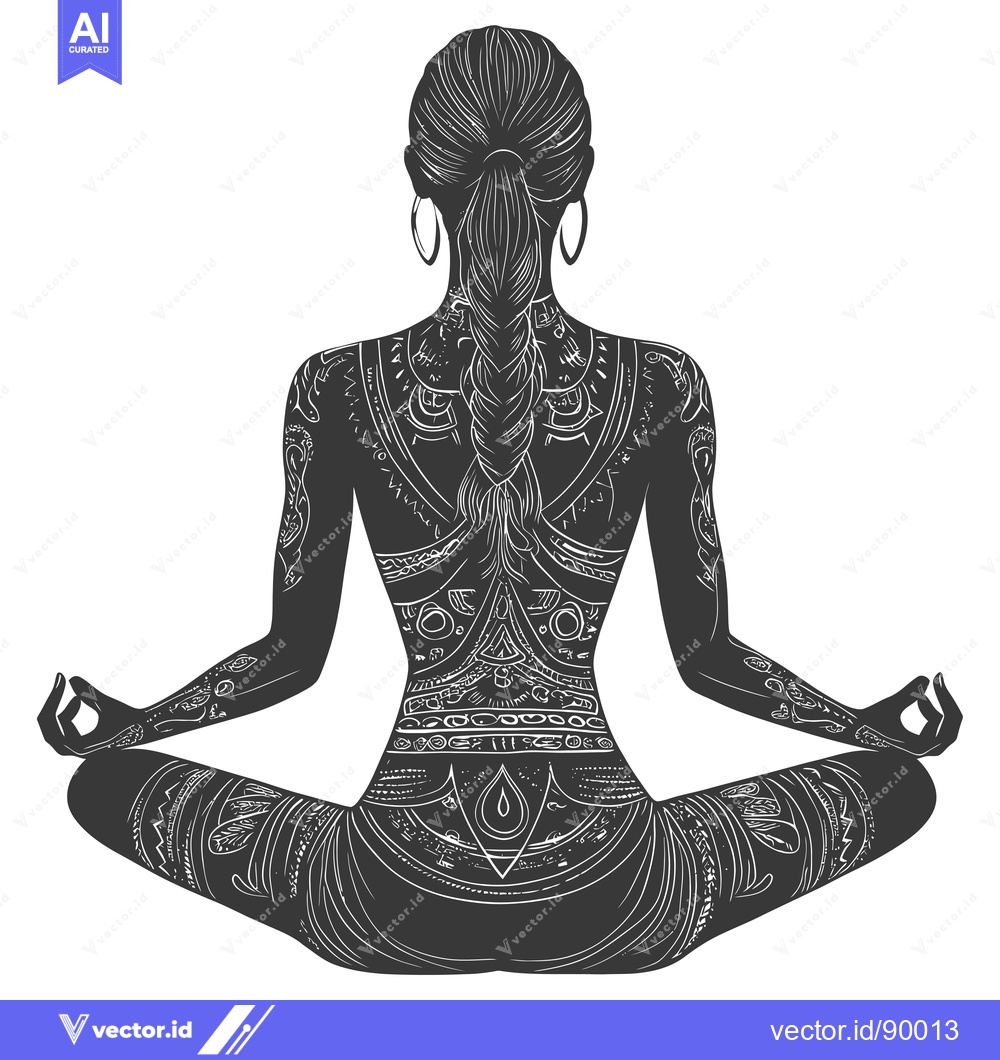 Premium Vector of Ornate Tattooed Woman in Lotus Yoga Pose