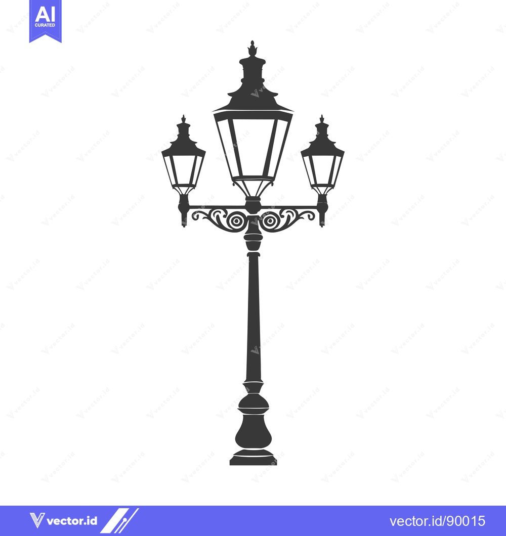 Premium Vector dari Ornate Three-Light Street Lamp Silhouette