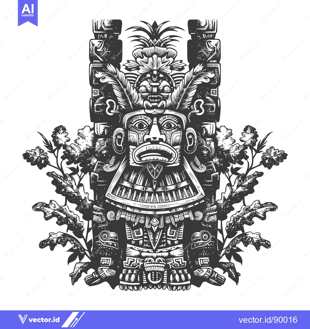 Premium Vector dari Ornate Totem Pole with Floral Motifs