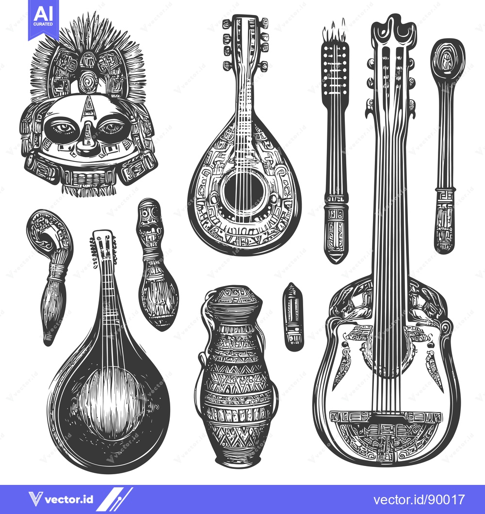 Premium Vector of Ornate Traditional Instruments and Mask