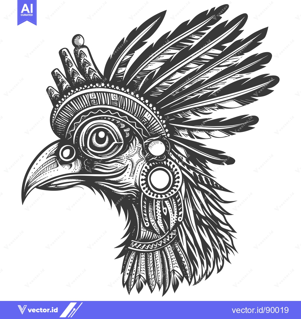 Premium Vector of Ornate Tribal Bird Head with Feathers and Geometric Patterns