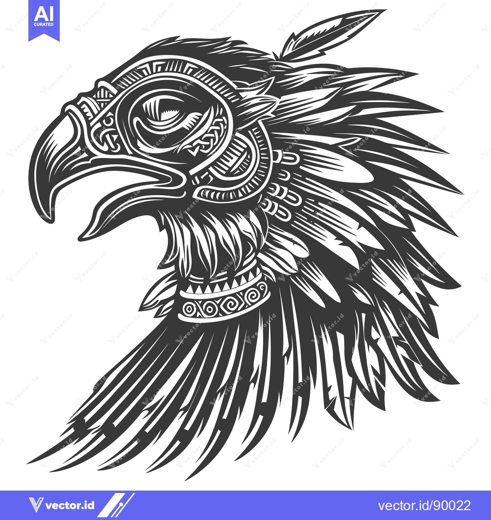Premium Vector of Ornate Tribal Eagle Head with Feathers and Geometric Patterns