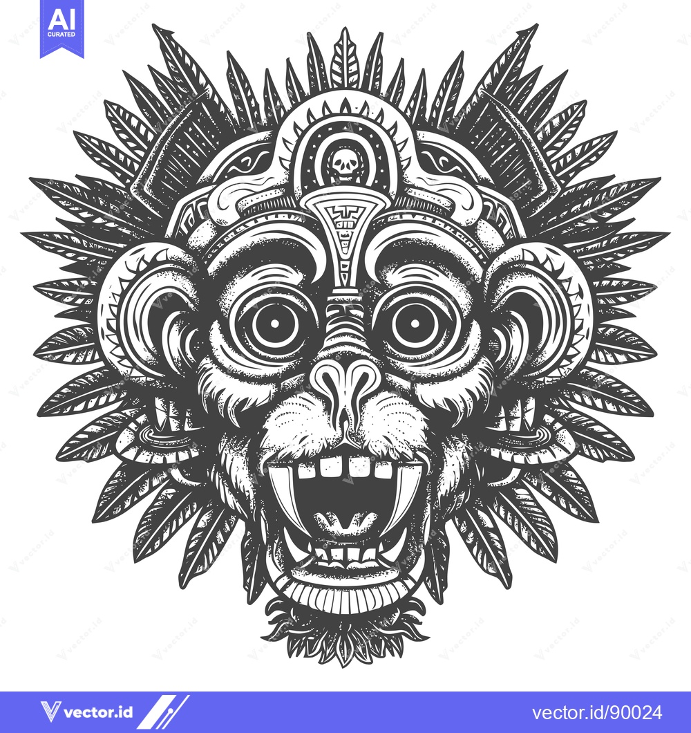 Premium Vector dari Ornate Tribal Mask with Fangs and Feathers