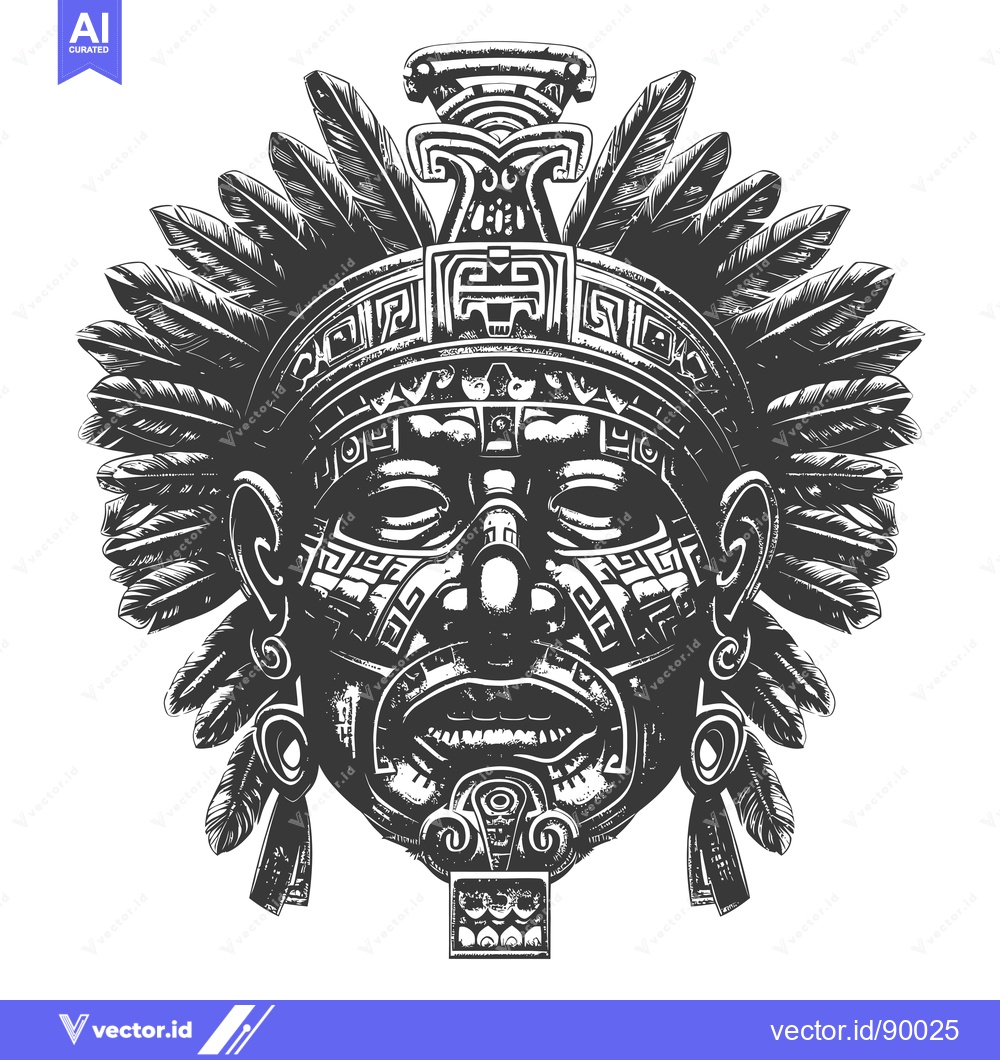 Premium Vector dari Ornate Tribal Mask with Feathers and Geometric Designs