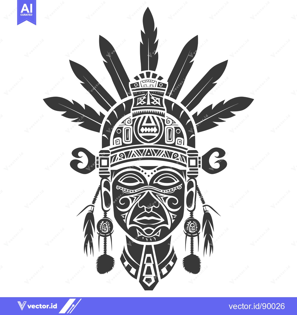 Premium Vector of Ornate Tribal Mask with Feathers and Geometric Patterns