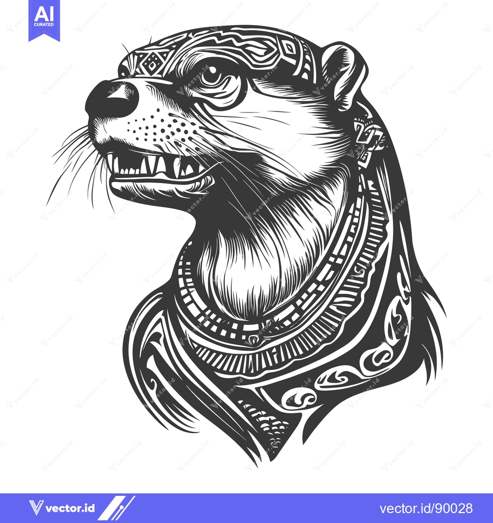 Premium Vector dari Ornate Tribal Otter with Sharp Teeth and Tribal Design