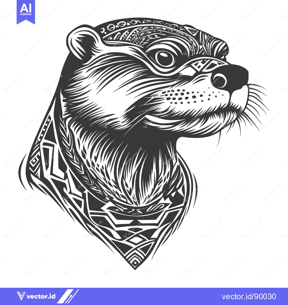 Premium Vector dari Ornate Tribal Tattoo Design of an Otter's Head