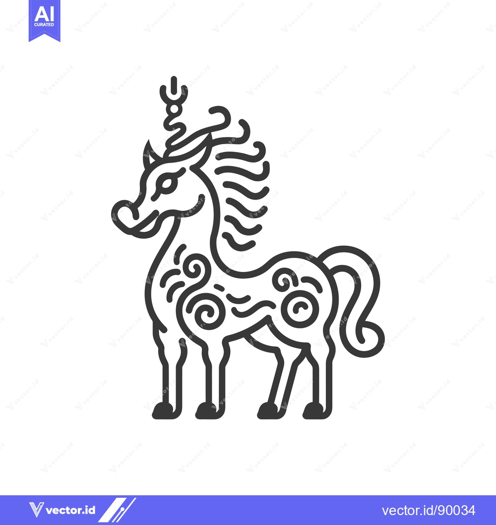 Premium Vector of Ornate Unicorn with Spiraling Details