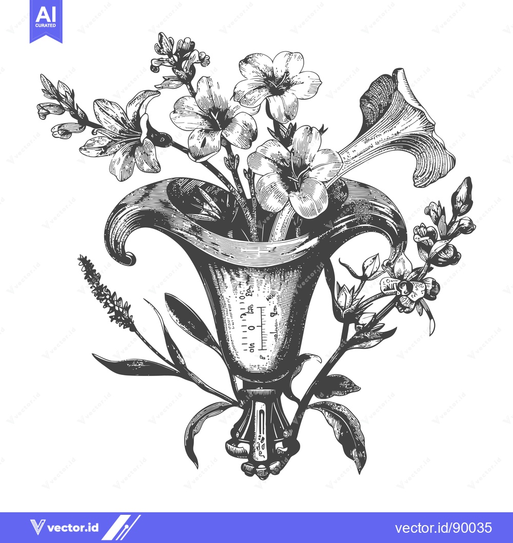 Premium Vector of Ornate Vase Filled with a Bouquet of Flowers