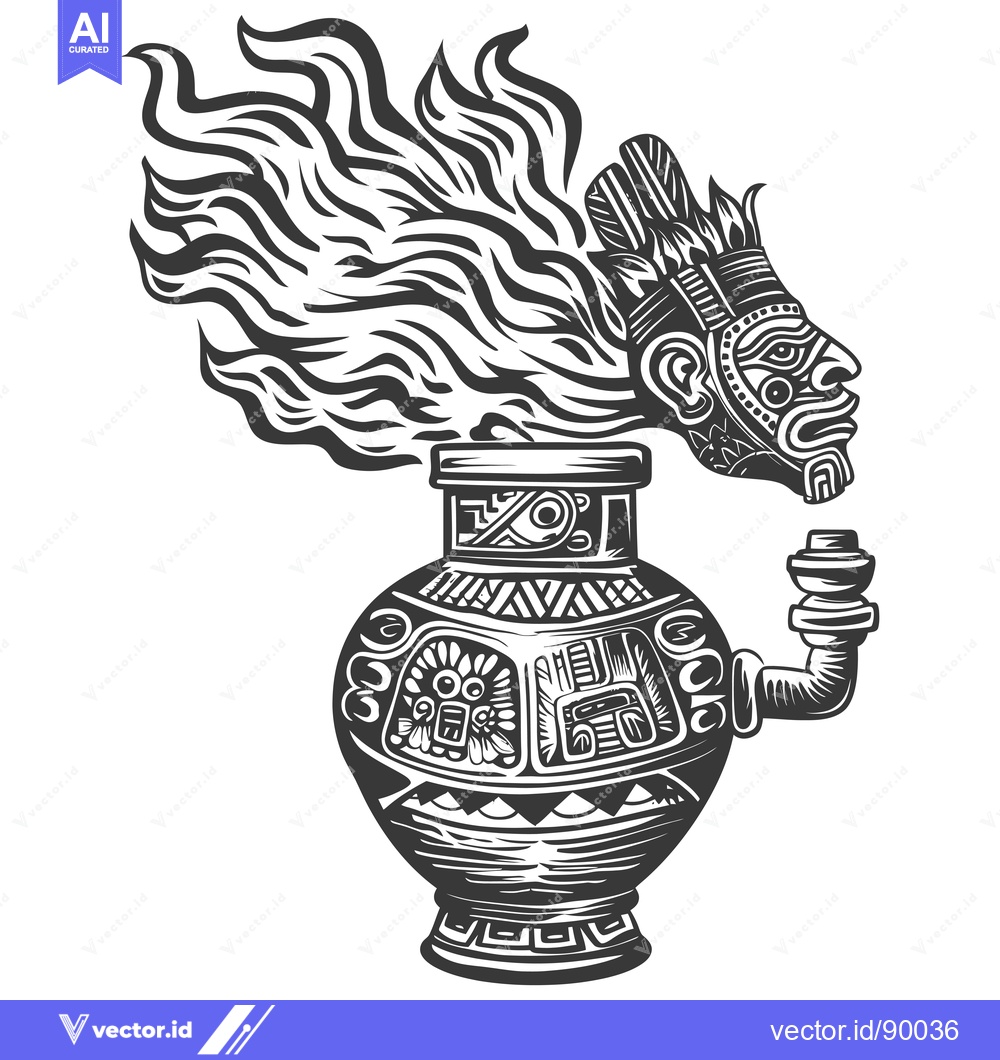 Premium Vector of Ornate Vase with Flame-like Design and Profile of a Face