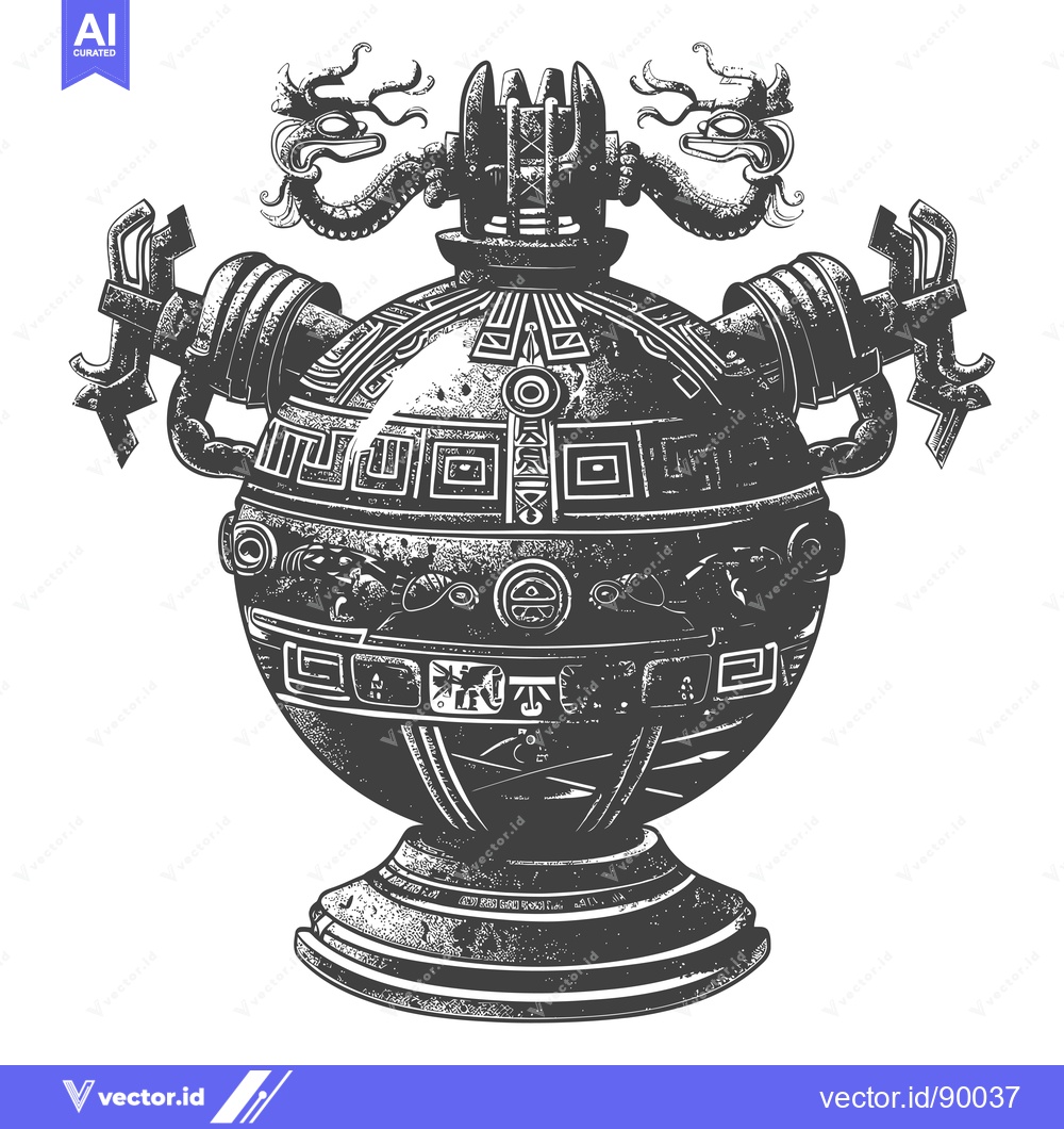 Premium Vector of Ornate Vessel with Dragon Motifs and Geometric Designs