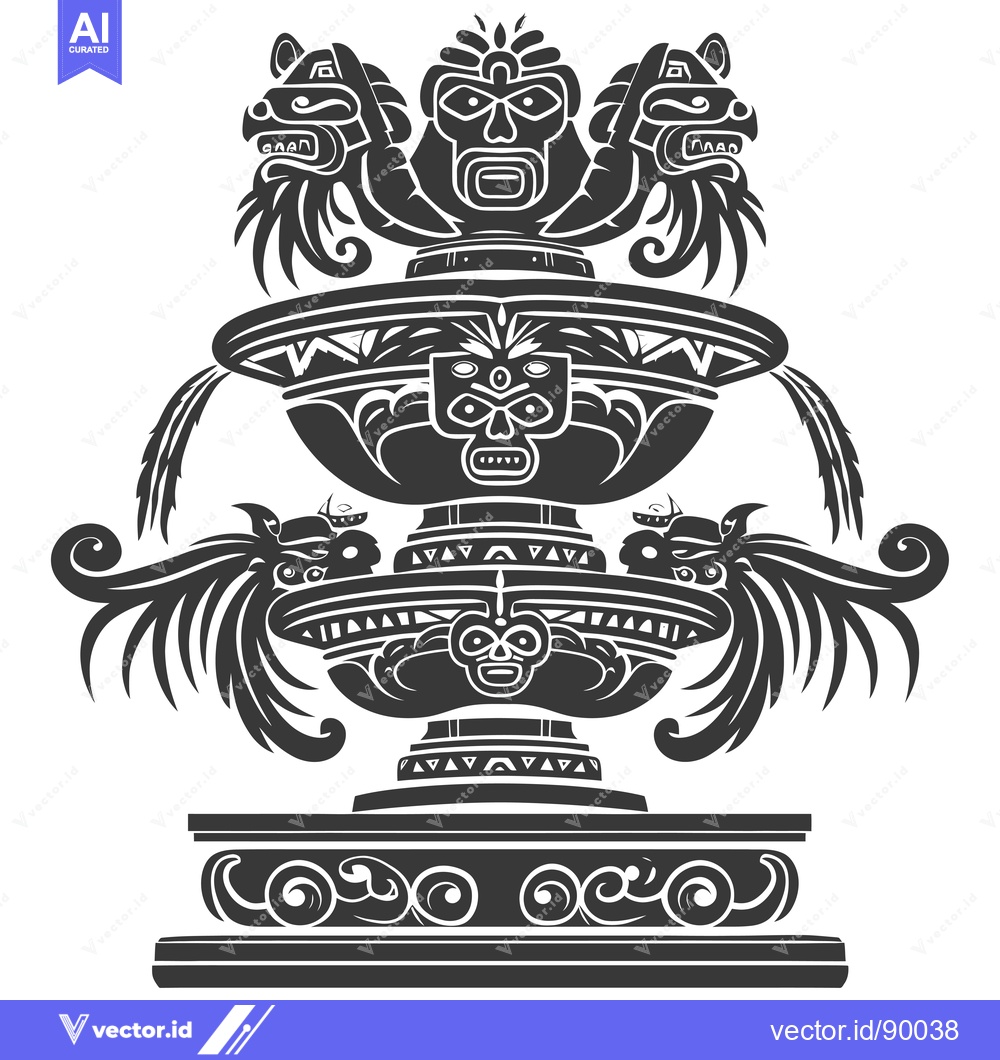 Premium Vector of Ornate Vessel with Three Faces and Feathers