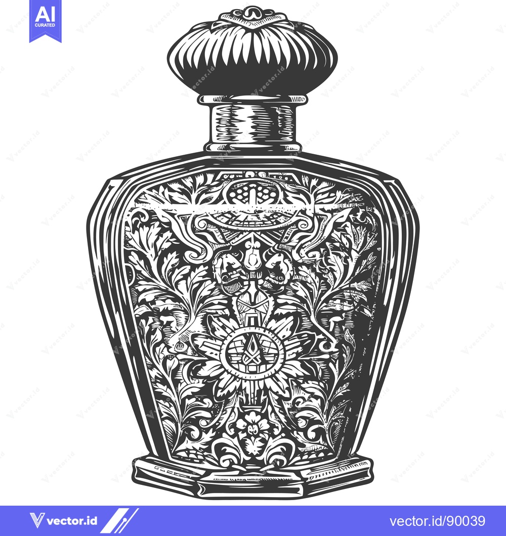 Premium Vector dari Ornate Vintage Perfume Bottle with Floral Design