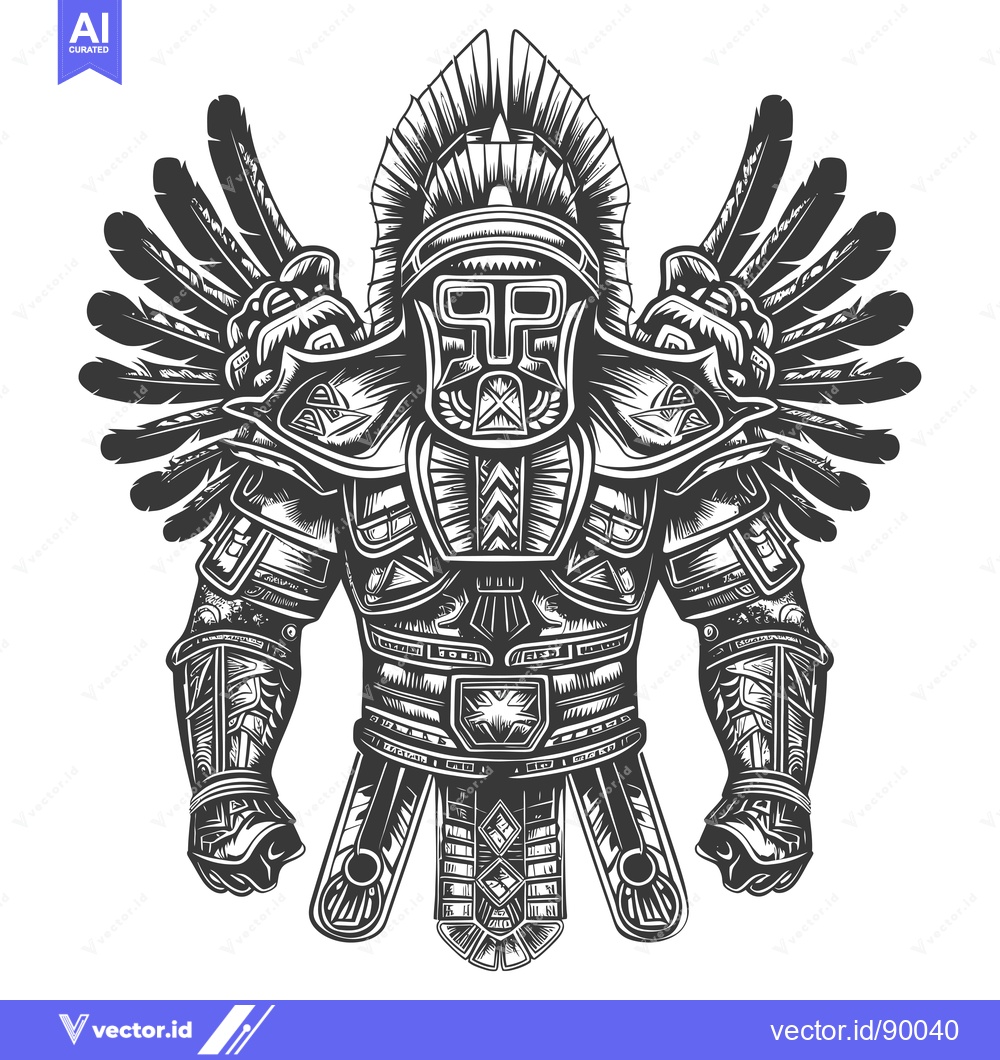 Premium Vector dari Ornate Warrior with Feathered Headress and Armor