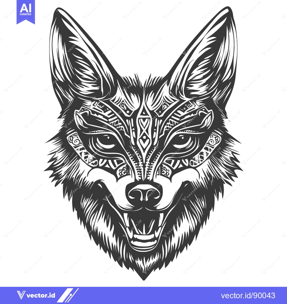 Premium Vector dari Ornate Wolf Head with Geometric Pattern