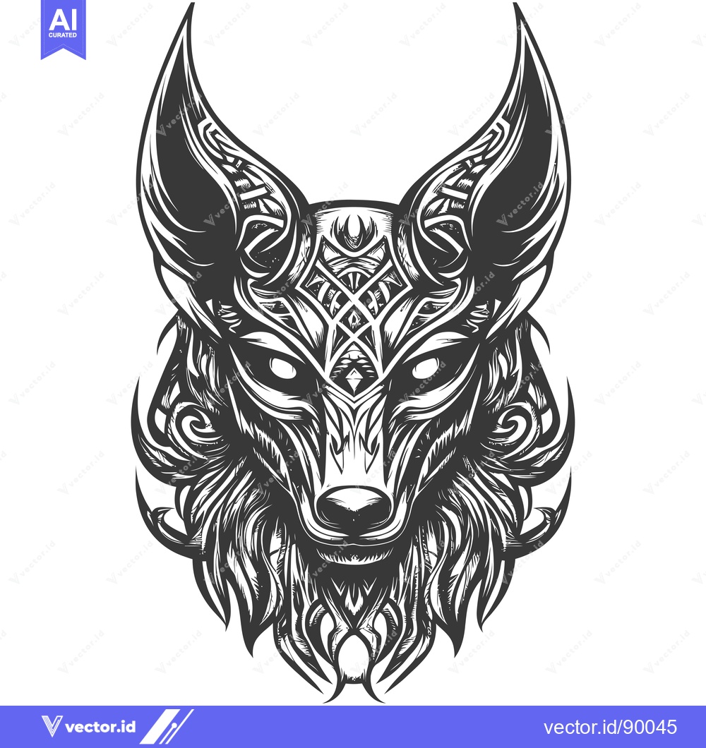 Premium Vector dari Ornate Wolf Head with Intricate Detailing and Geometric Patterns