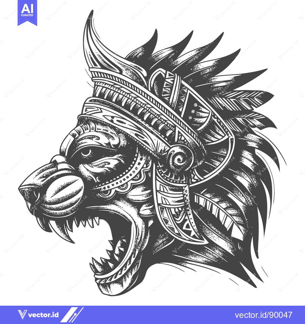 Premium Vector dari Ornate Wolf Head with Tribal Design