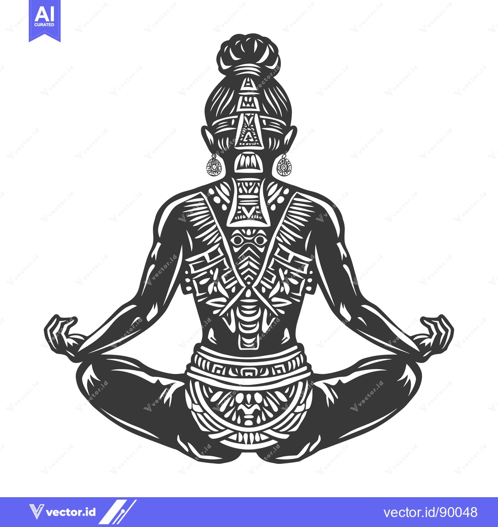 Premium Vector dari Ornate Woman in Lotus Pose with Tribal Tattoos