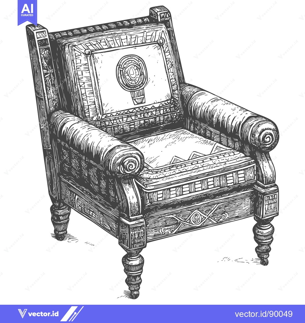 Premium Vector of Ornate Wooden Armchair with Detailed Carving and Upholstery