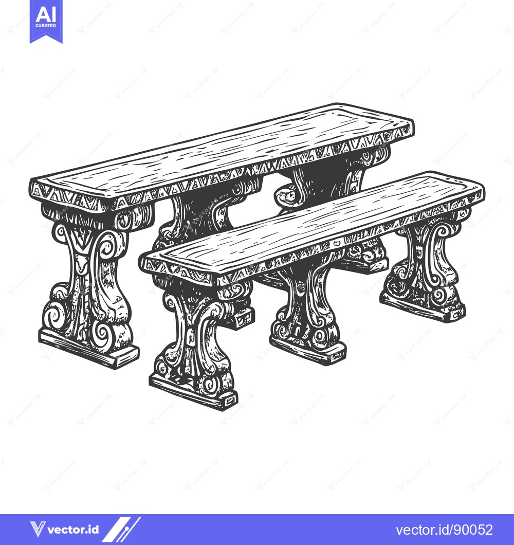 Premium Vector of Ornate Wooden Bench and Table Set