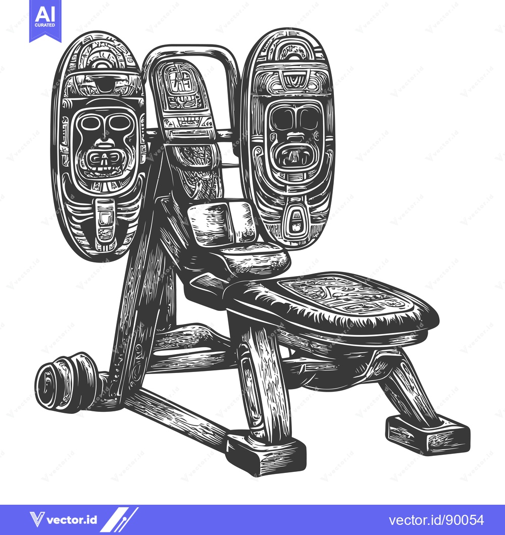 Premium Vector of Ornate Wooden Bench with Tribal Masks