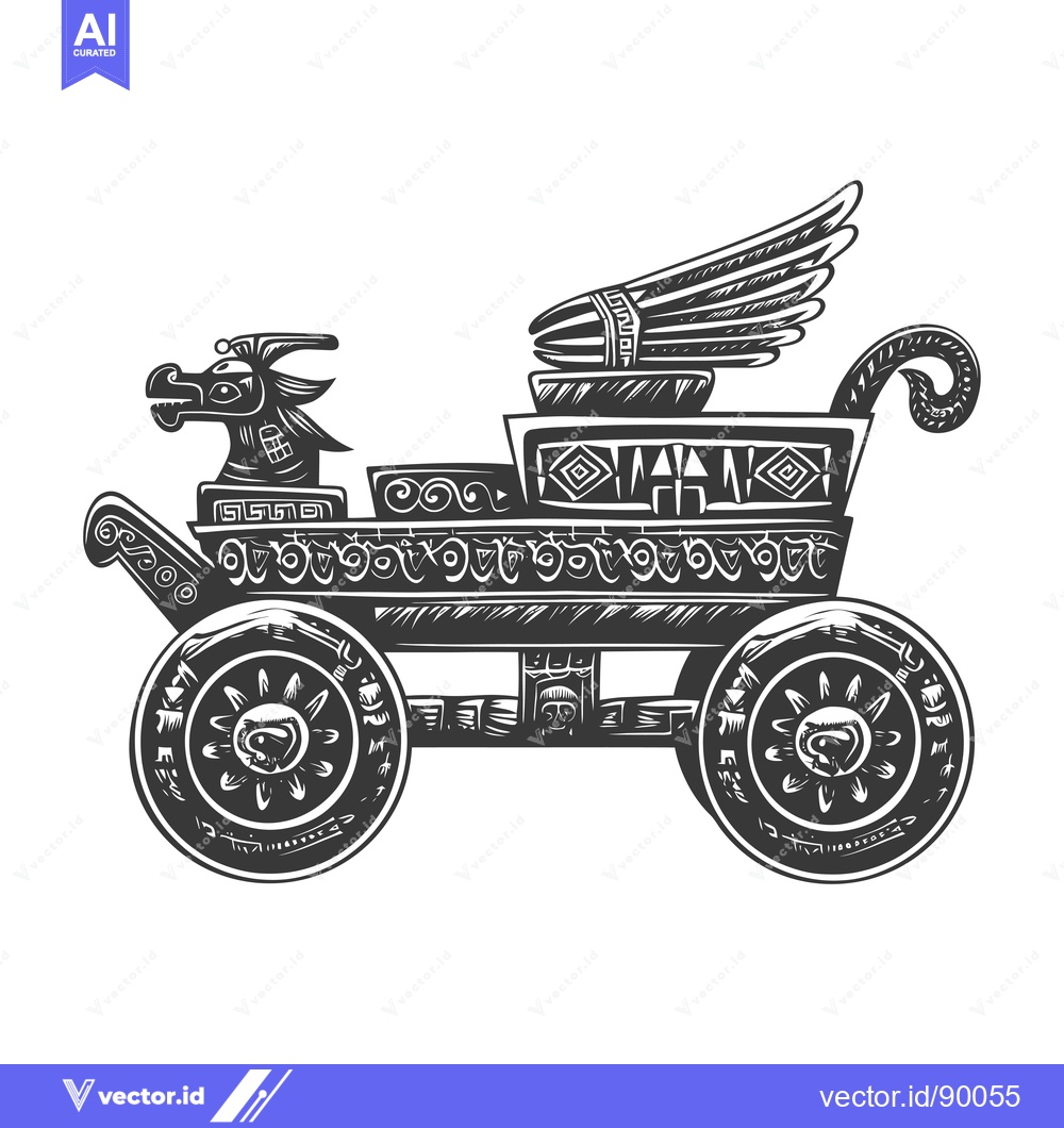 Premium Vector dari Ornate Wooden Cart Drawn by a Mythical Creature with Wings