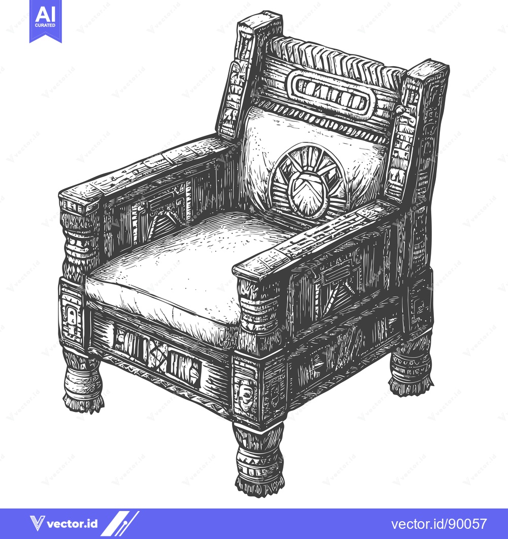 Premium Vector of Ornate Wooden Chair with Intricate Carvings