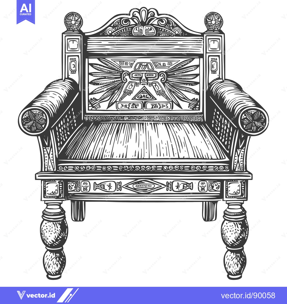 Premium Vector of Ornate Wooden Chair with Intricate Mayan Designs