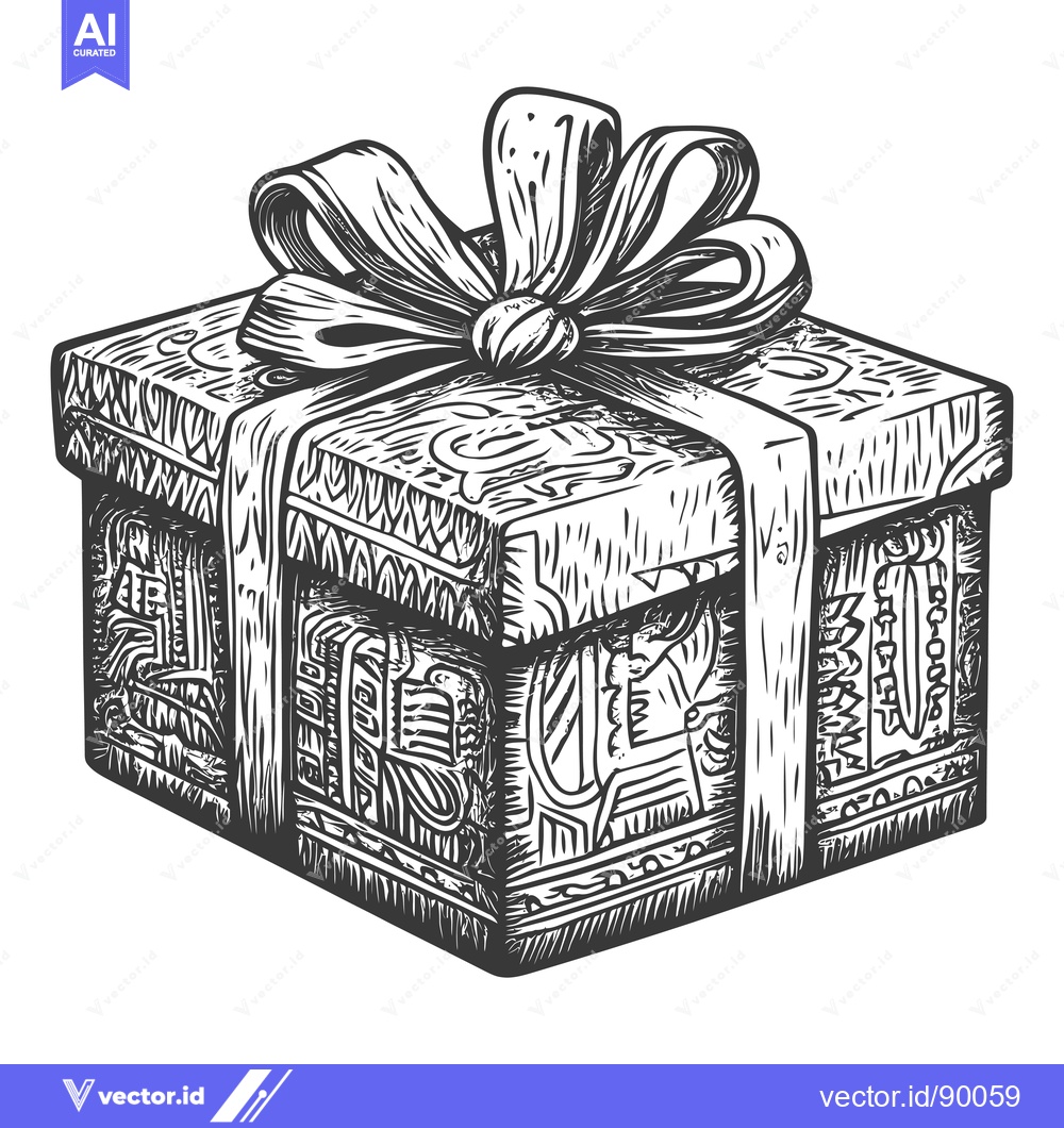 Premium Vector dari Ornate Wooden Gift Box with Bow and Ribbon