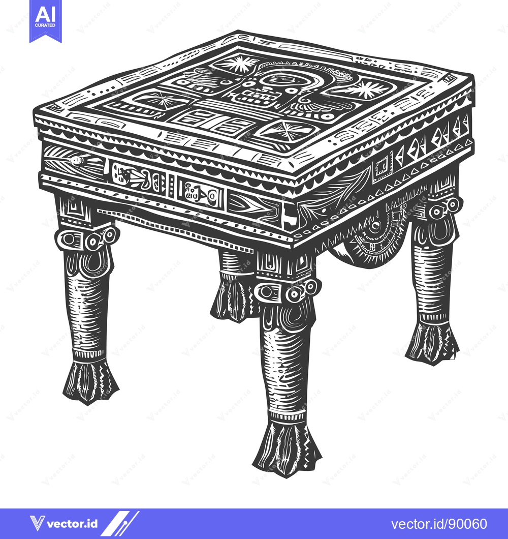 Premium Vector dari Ornate Wooden Table with Intricate Geometric Designs