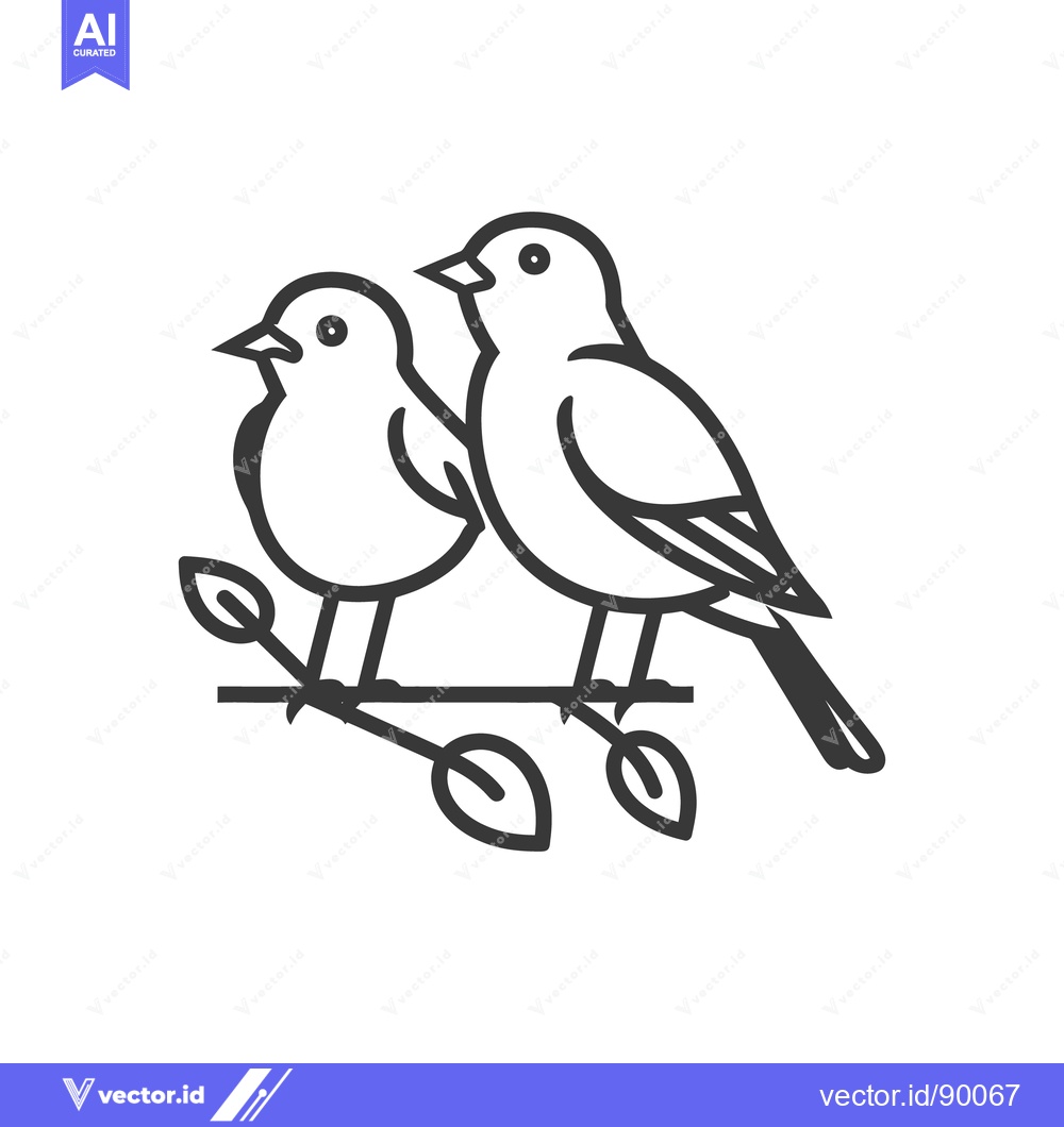 Premium Vector dari Two small birds perched gracefully on a leafy branch