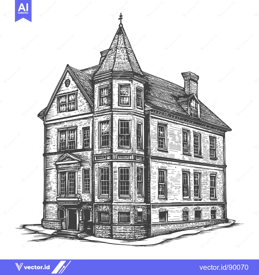 Premium Vector dari A detailed pen and ink drawing of a stately home