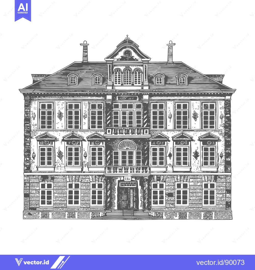 Premium Vector of Detailed monochrome illustration depicting a stately grand historical