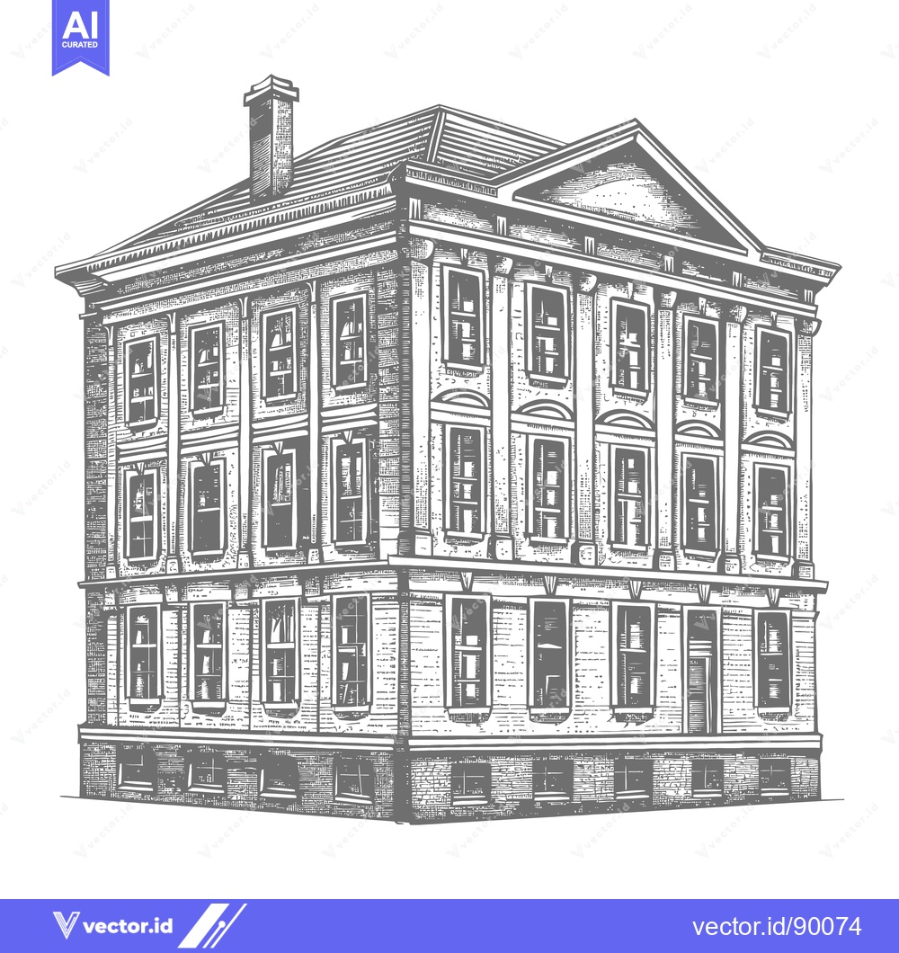 Premium Vector of Detailed architectural illustration of a grand three story building fa