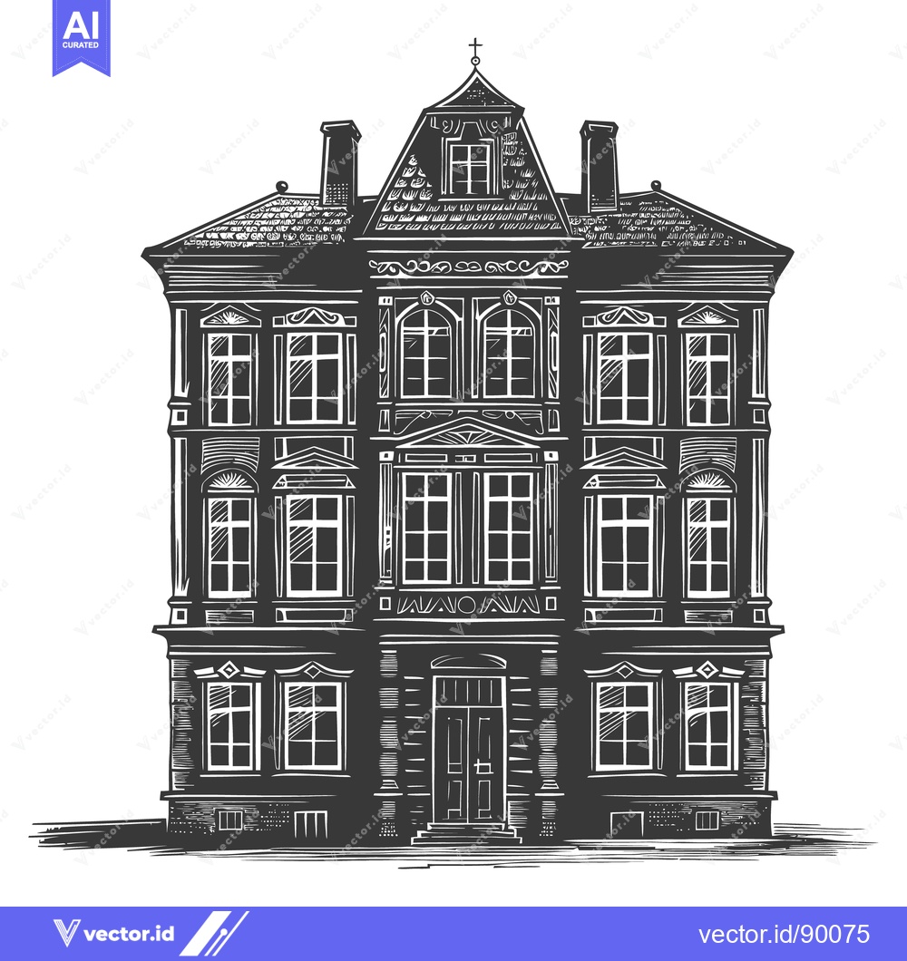 Premium Vector dari Detailed black and white illustration of a large historic building