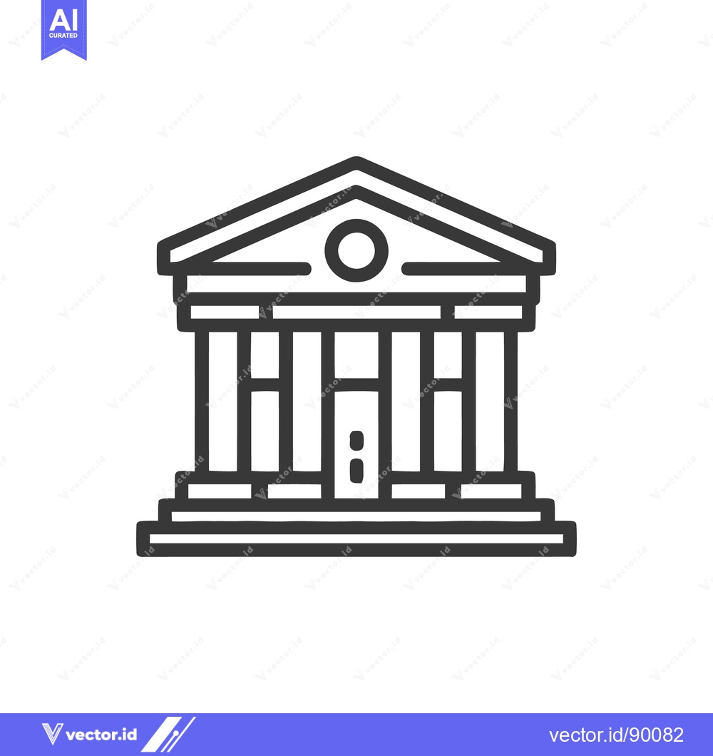 Premium Vector of Minimalist Line Art: Classical Building Icon with Columns and Pediment