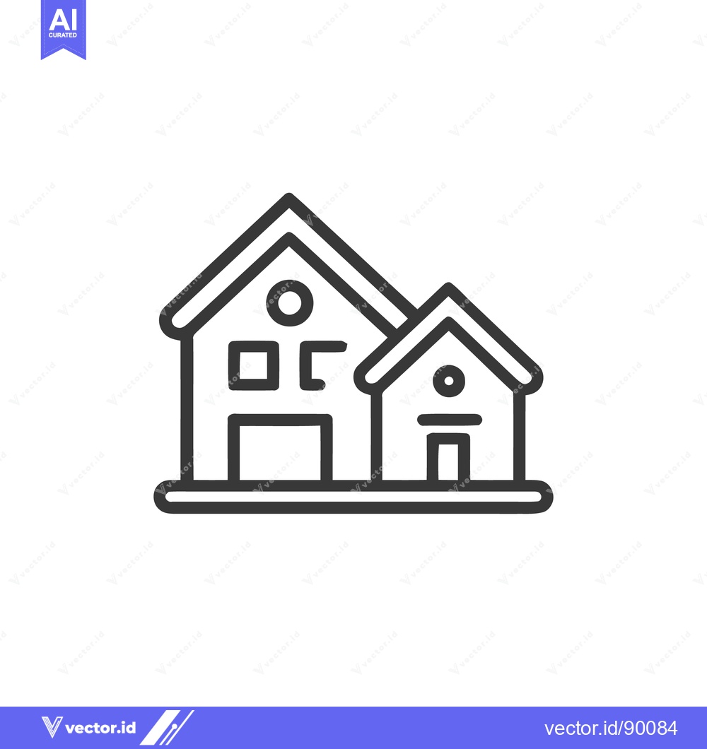 Premium Vector dari Minimalist House Icon: Two Connected Buildings, Simple Line Art Design