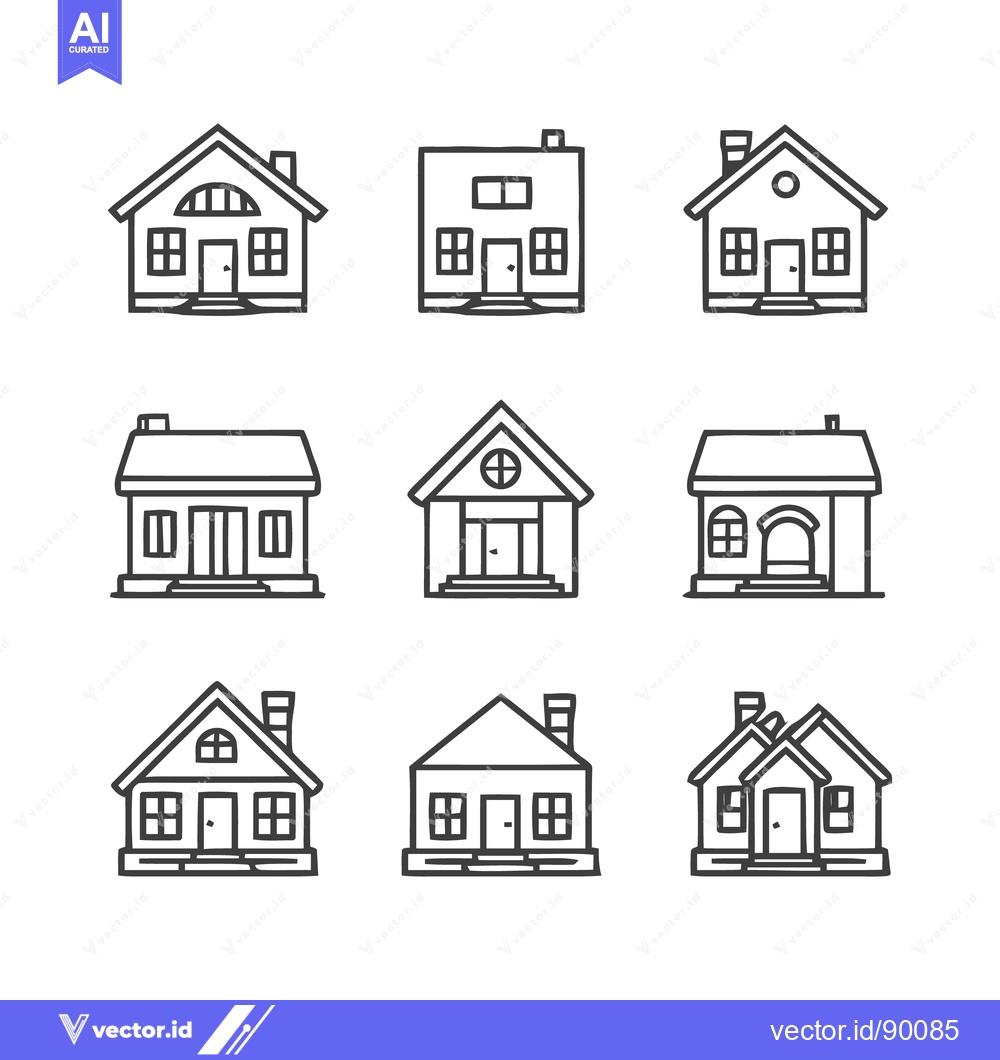 Premium Vector dari Nine Unique House Icons in a Clean, Minimalist Line Art Style