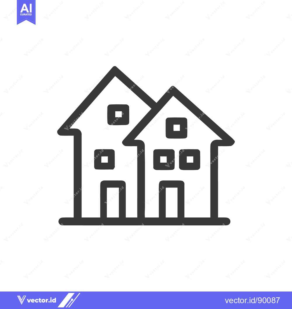 Premium Vector dari Minimalist Icon of Two Houses with Square Windows and Roofs