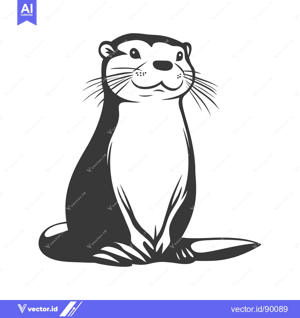 Premium Vector of A smiling cartoon otter sitting upright on a white background