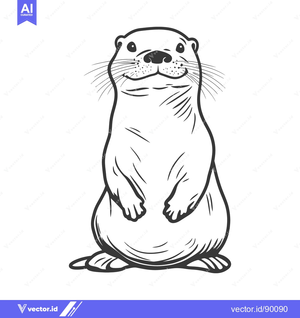 Premium Vector of An illustrated black and white drawing of a happy standing otter