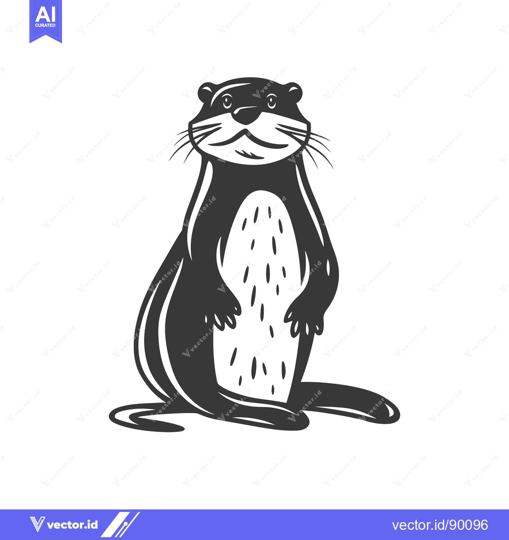 Premium Vector dari A stylized black and white illustration of an otter standing upright